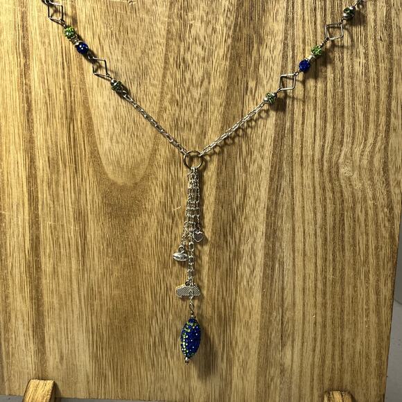 Seahawks Fan Necklace Drop Heart Football Seahawk & Rhinestone Dangle 22 inches - Picture 1 of 3